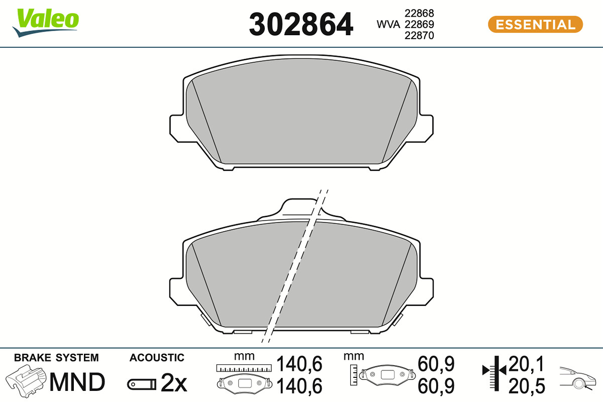 Kit pastiglie freno, Freno a disco - 302864 VALEO
